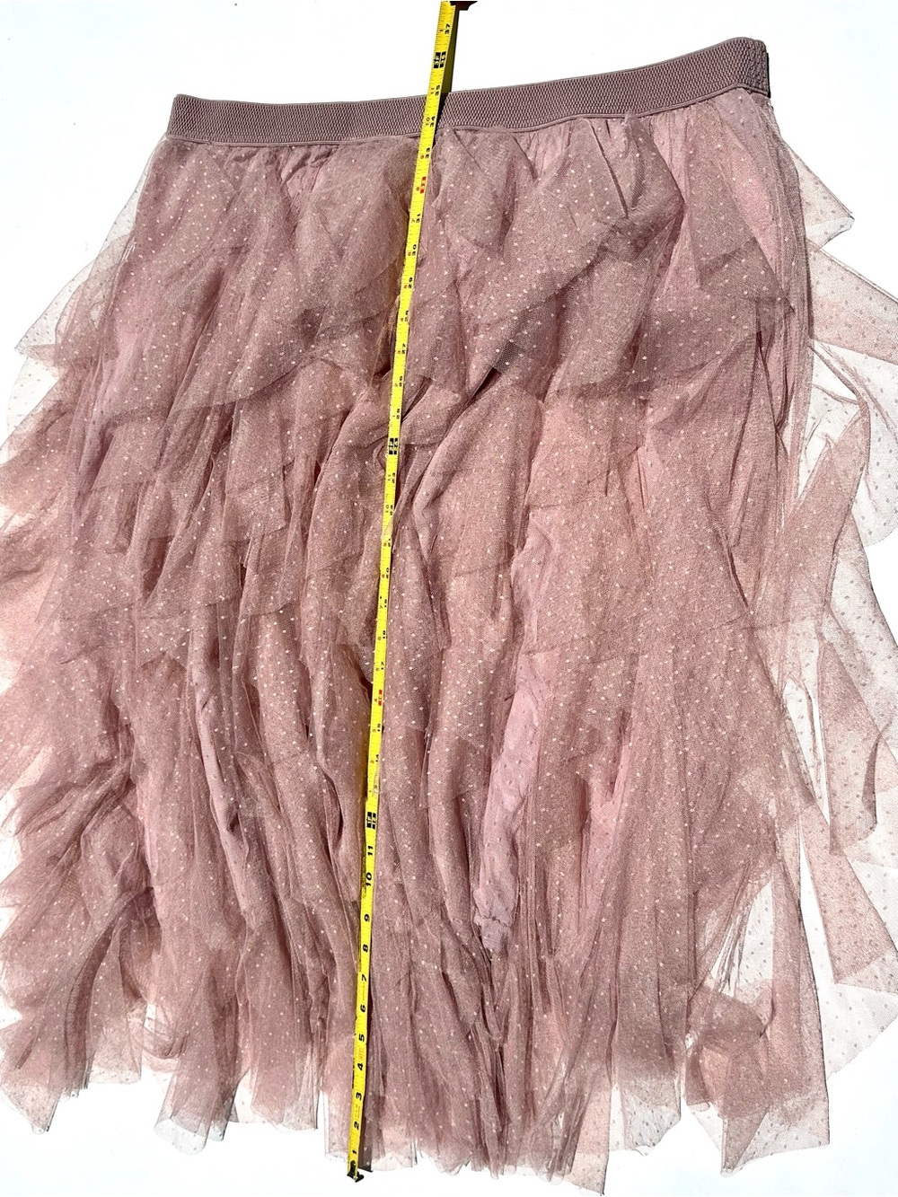 Anthropologie Cheri Tulle Layered Tiered Polka Dot Midi Skirt in Dusty Pink, 2X - Picture 9 of 16